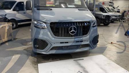 Photo Mercedes Benz Sprinter W907 W910 Full Body Kit Sport Front Bumper Tuning 2018-2025 (With Parking Sensor) | DL Auto Design