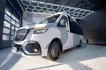 Photo Mercedes Benz Sprinter W907 W910 Full Body Kit Sport Front Bumper Tuning 2018-2025 (With Parking Sensor) | DL Auto Design